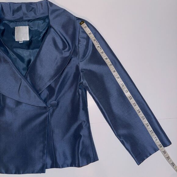 Lynn Lugo Vintage Light Blue Silk Blazer Jacket Front Button Formal Satin sz 6 - Picture 9 of 13